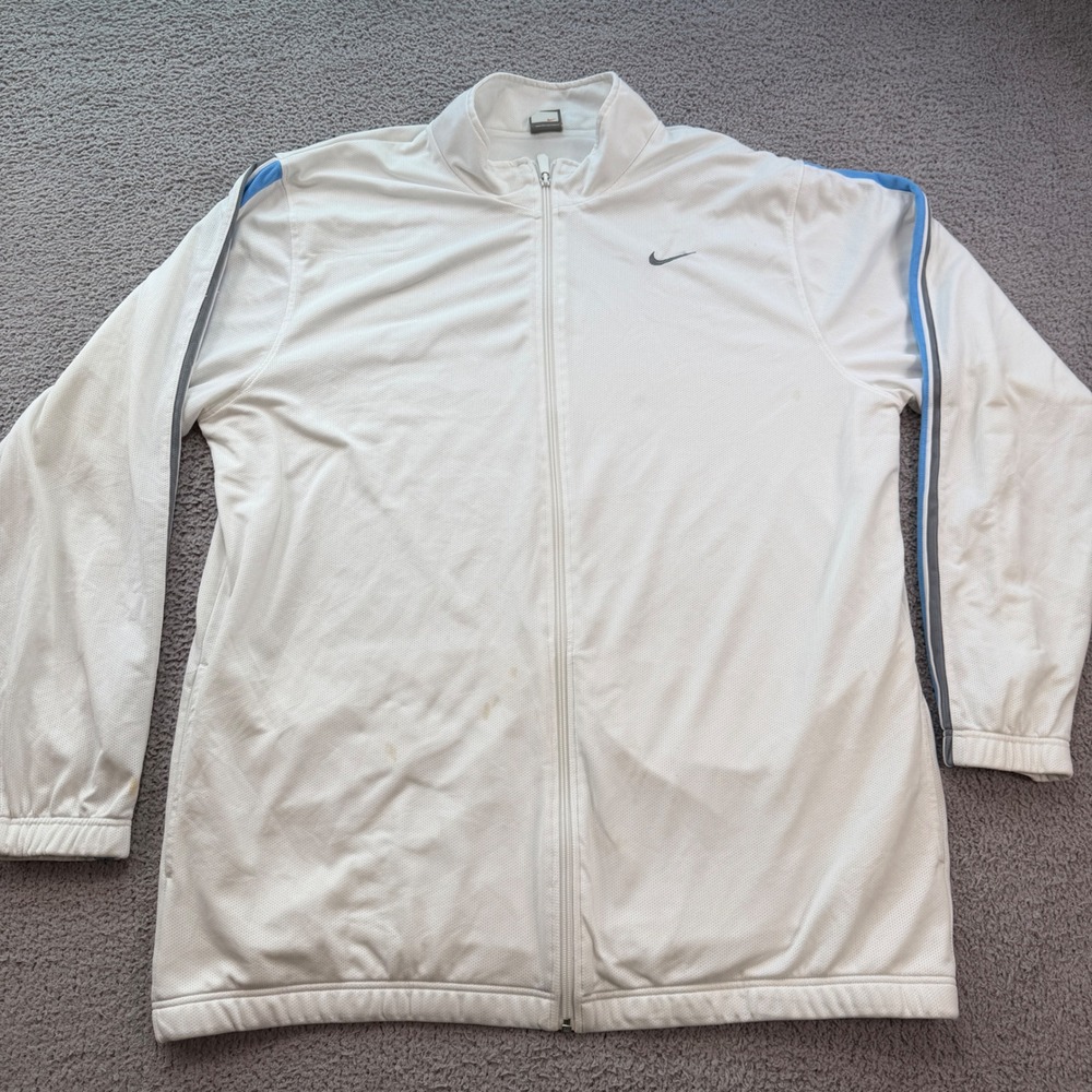 Vintage Nike Fit Track Jacket Mens 3XL White Blue Stripe Zip 274215-101 2008